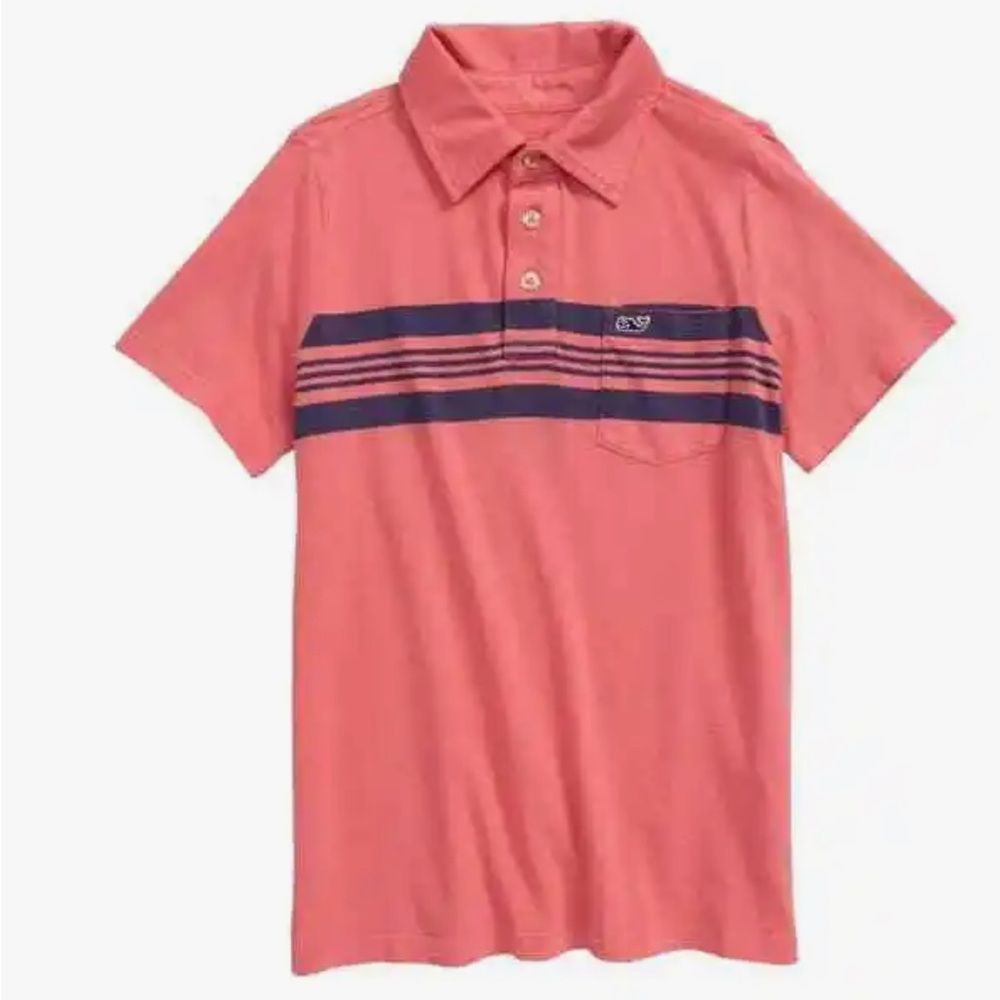 Vineyard Vines Exclusive Chest Stripe Polo 100% Cotton in Jetty Red Size 7 BOY